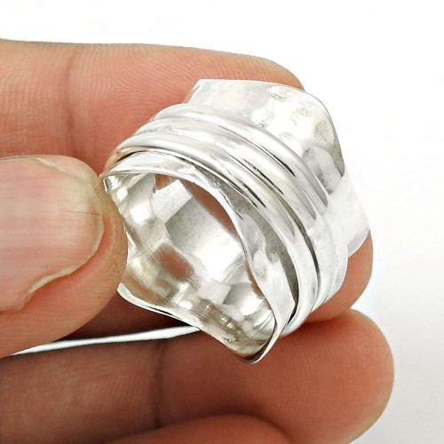 Party Wear Solid 925 Sterling Silver Spinner Ring Size 8 Traditional Jewelry C87