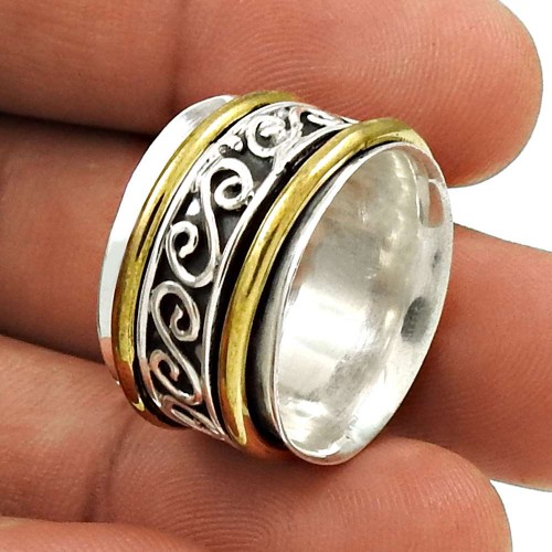 Lustrous Solid 925 Sterling Silver Spinner Ring Size 6 Jewelry B94