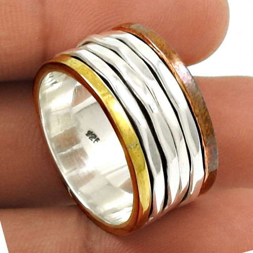 Beautiful Solid 925 Sterling Silver Spinner Ring Size 8 Ethnic Jewelry T98