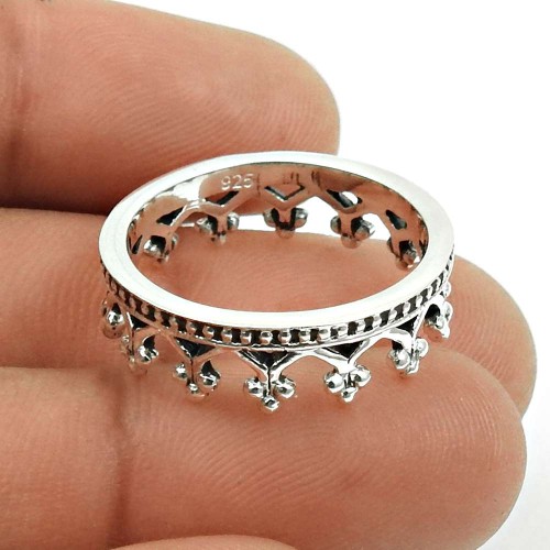 HANDMADE Indian Jewelry 925 Solid Sterling Silver Crown Ring Size 7.5 NY50
