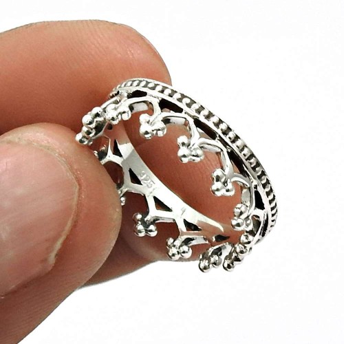 HANDMADE 925 Solid Sterling Silver Jewelry Crown Ring Size 7.5 DI32