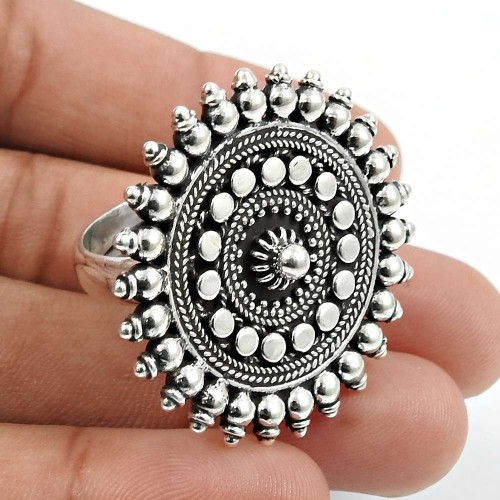 Solid 925 Sterling Silver Artisan Ring Traditional Jewelry P72