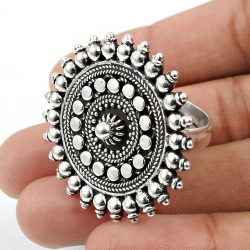 Solid 925 Sterling Silver Antique Ring Ethnic Jewelry Q4