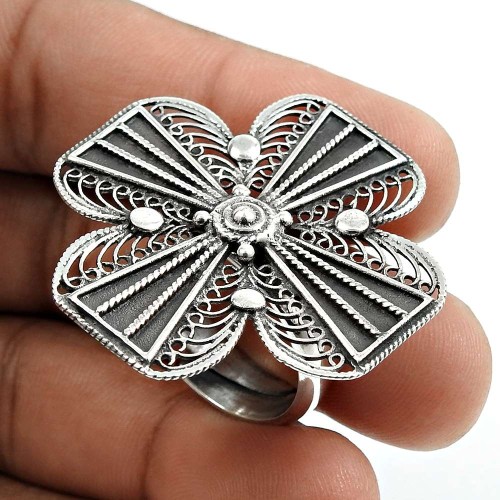 Solid 925 Sterling Silver Flower Ring Stylish Jewelry M73
