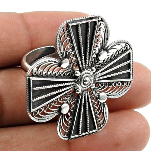 Solid 925 Sterling Silver Flower Ring Indian Jewelry P73