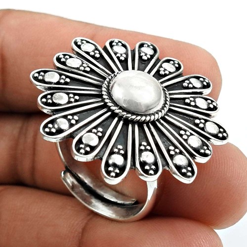 Solid 925 Sterling Silver Sun Flower Ring Traditional Jewelry N74