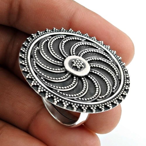 Solid 925 Sterling Silver Ring Indian Handmade Jewelry E75