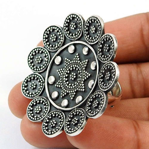 Solid 925 Sterling Silver Ring Traditional Jewelry V76