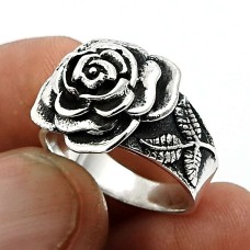 HANDMADE Indian Jewelry 925 Solid Sterling Silver Rose Flower Ring Size 9 K32