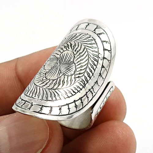 Antique Look Artisan Ring Size 8 925 Solid Sterling Silver HANDMADE Jewelry O33