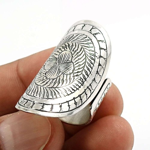 HANDMADE Indian Jewelry 925 Solid Sterling Silver Antique Artisan Ring Size 7 Q1