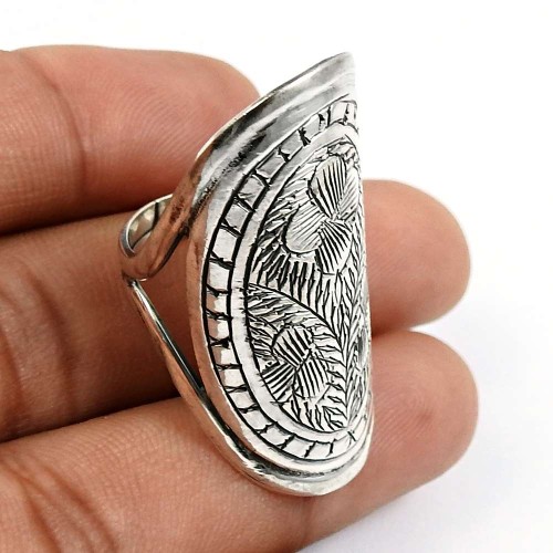 Vintage Style Ring Size 8 925 Solid Sterling Silver HANDMADE Indian Jewelry Z33