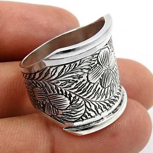 HANDMADE 925 Solid Sterling Silver Jewelry Antique Look Artisan Ring Size 7 E34