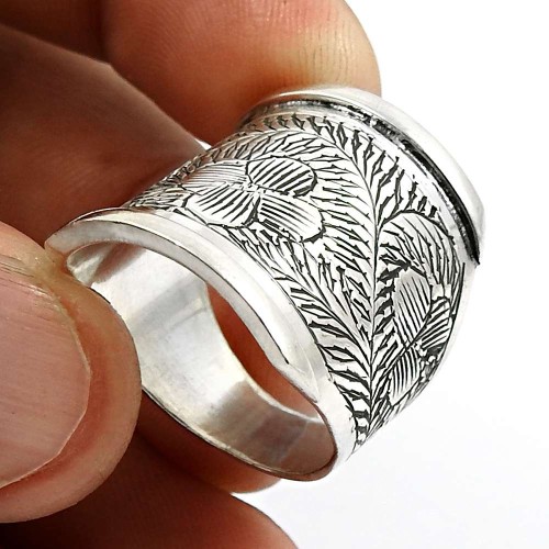 Indian HANDMADE Jewelry 925 Solid Sterling Silver Vintage Style Ring Size 9 H34