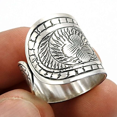 Vintage Style Ring Size 9 925 Solid Sterling Silver HANDMADE Indian Jewelry P34