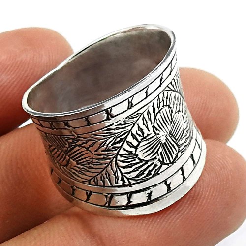 HANDMADE Jewelry 925 Solid Sterling Silver Antique Artisan Ring Size 9 W34