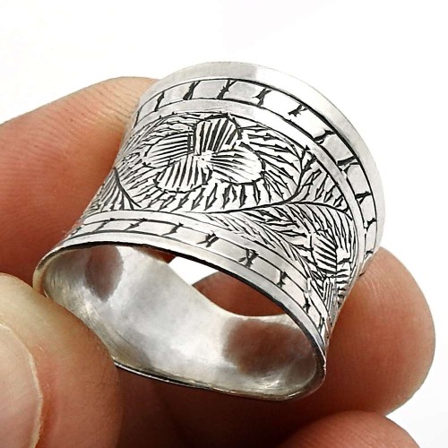 HANDMADE Indian Jewelry 925 Solid Sterling Silver Vintage Style Ring Size 9 X34