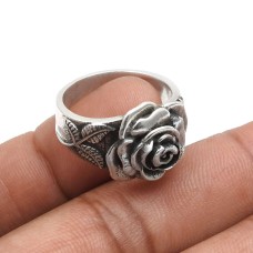 HANDMADE 925 Solid Sterling Silver Jewelry Rose Ring Size 5 L45