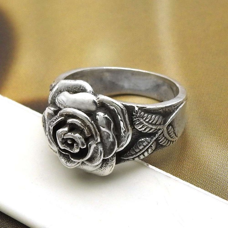 Antique Rose Ring Size 5 925 Solid Sterling Silver HANDMADE Indian