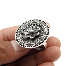 Indian HANDMADE Jewelry 925 Solid Sterling Silver Antique Flower Ring Size 9 A25