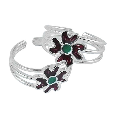 Flower Design 925 Sterling Silver Enamel Toe Rings