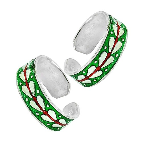 925 Silver Jewelry Ethnic Inlay Handmade Toe Rings