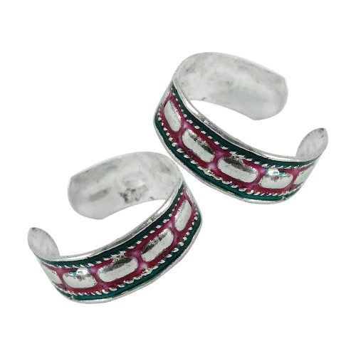 Indian Sterling Silver Jewelry Ethnic Inlay Handmade Toe Rings