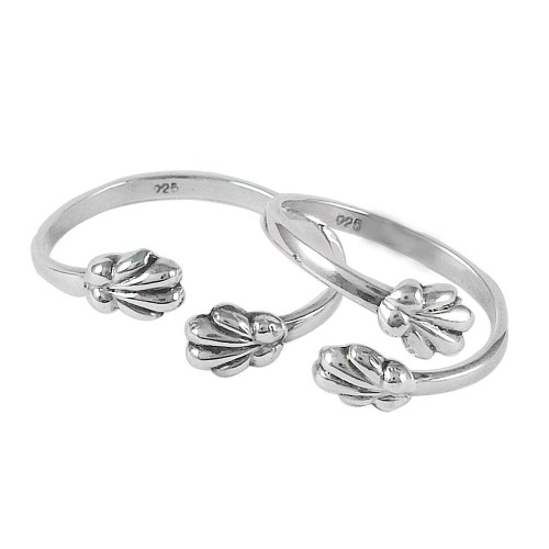 Draditions Solid 925 Sterling Silver Flower Toe Rings