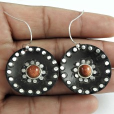 Women Gift Jewelry Sunstone Gemstone Wooden Earrings T69