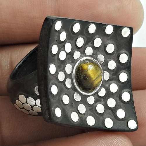 Gift for Her Tiger'S Eye Gemstone Wooden Ring Size 7.5 Ethnic Jewelry J7