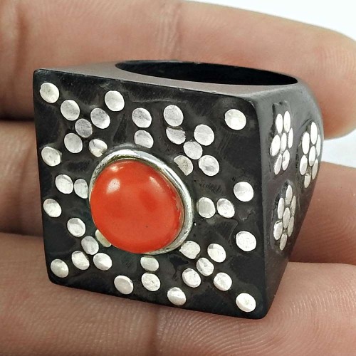 Women Gift Jewelry Coral Gemstone Wooden Ring Size 9 V69