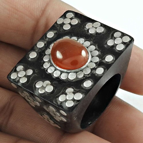 Gift For Wife Carnelian Gemstone Jewelry Wooden Ring Size 9.8 W69