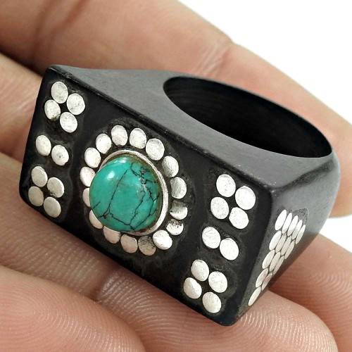 Turquoise Gemstone Jewelry Fine Wooden Ring Size 9.5 Y69