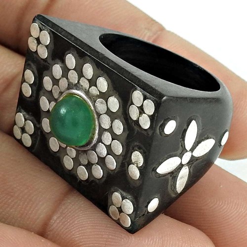 Onyx Gemstone Jewelry Wooden Ring Size 8 W7