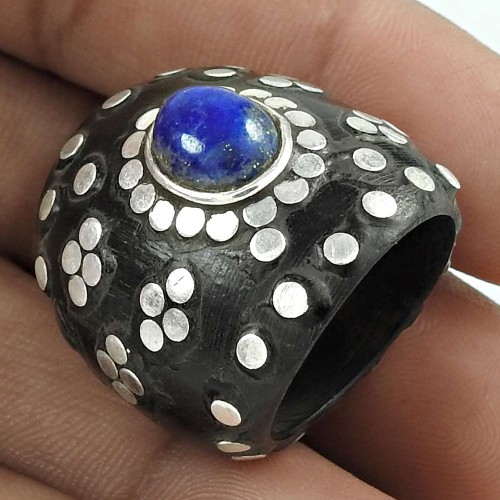 Lapis Lazuli Gemstone Jewelry Wooden Ring Size 7 K22