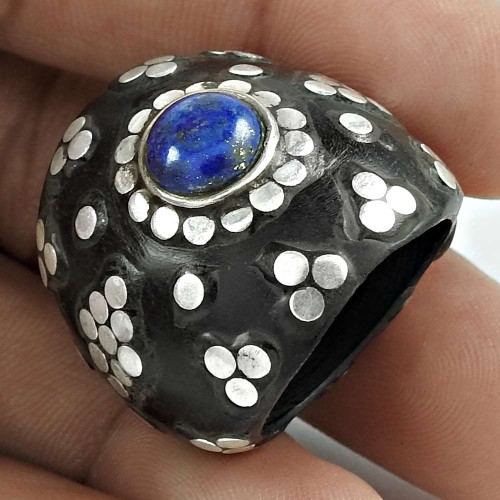 Lapis Lazuli Gemstone Jewelry Wooden Ring Size 8 V52