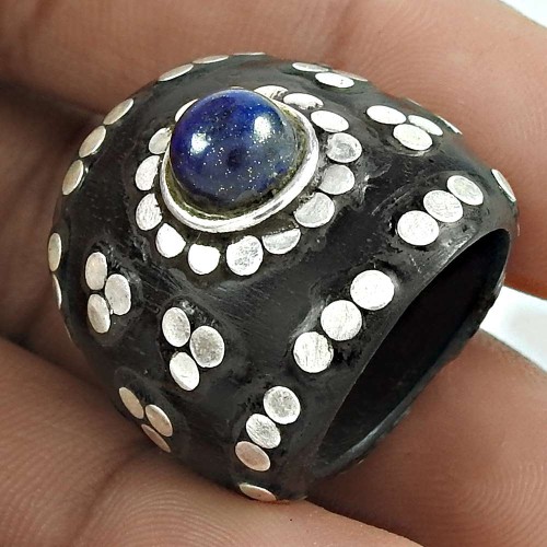 Lapis Lazuli Gemstone Wooden Ring Size 5.5 Fine Jewelry H7