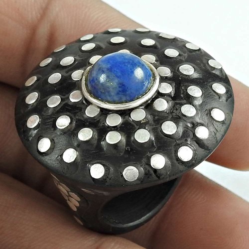 Women Gift Jewelry Lapis Lazuli Gemstone Wooden Ring Size 9 B70